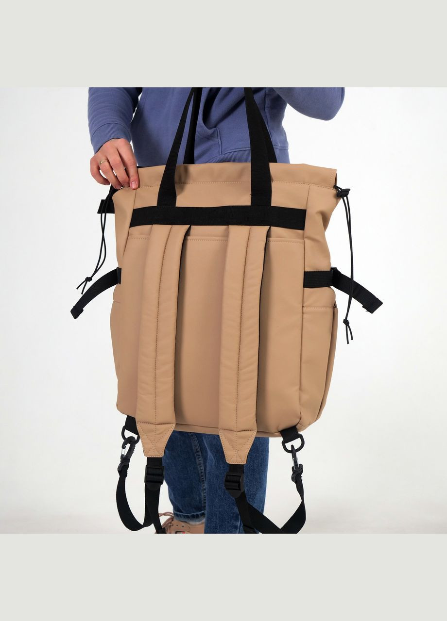 Женский шопер-рюкзак, кросс-боди бежевый из экокожи с несколькими ремешками ToBeYou shoperbag (284725586)