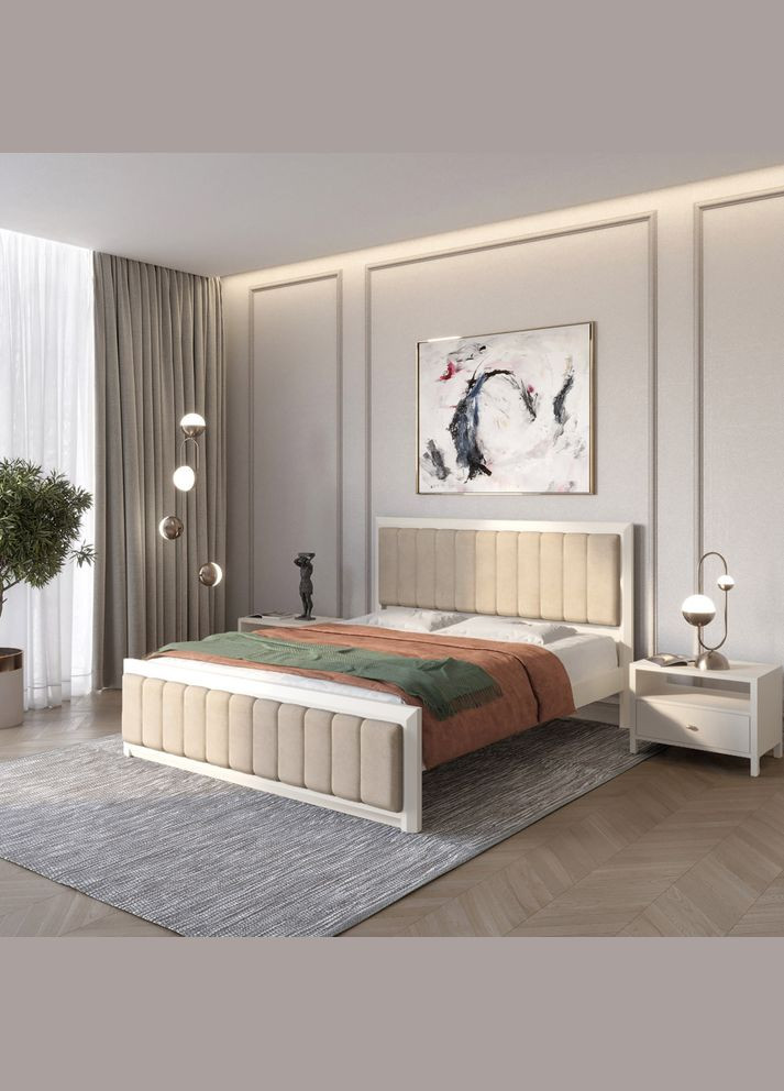 Полуторне дерев'яне ліжко Барселона Б1 (S2005Y50R)/Аляска 23 (Бежевий) 120х200 см (MBG-11689) Mebigrand (366084779)