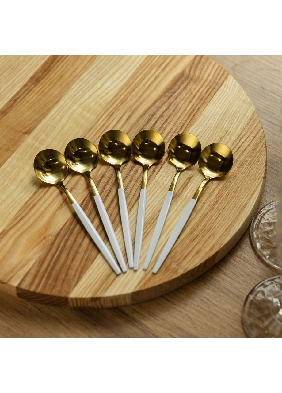 Набір чайних ложок 6 штук ложка чайна з нержавіючої сталі 12.9 см Білий із золотом HP-20-10 Yiwu (351431469)