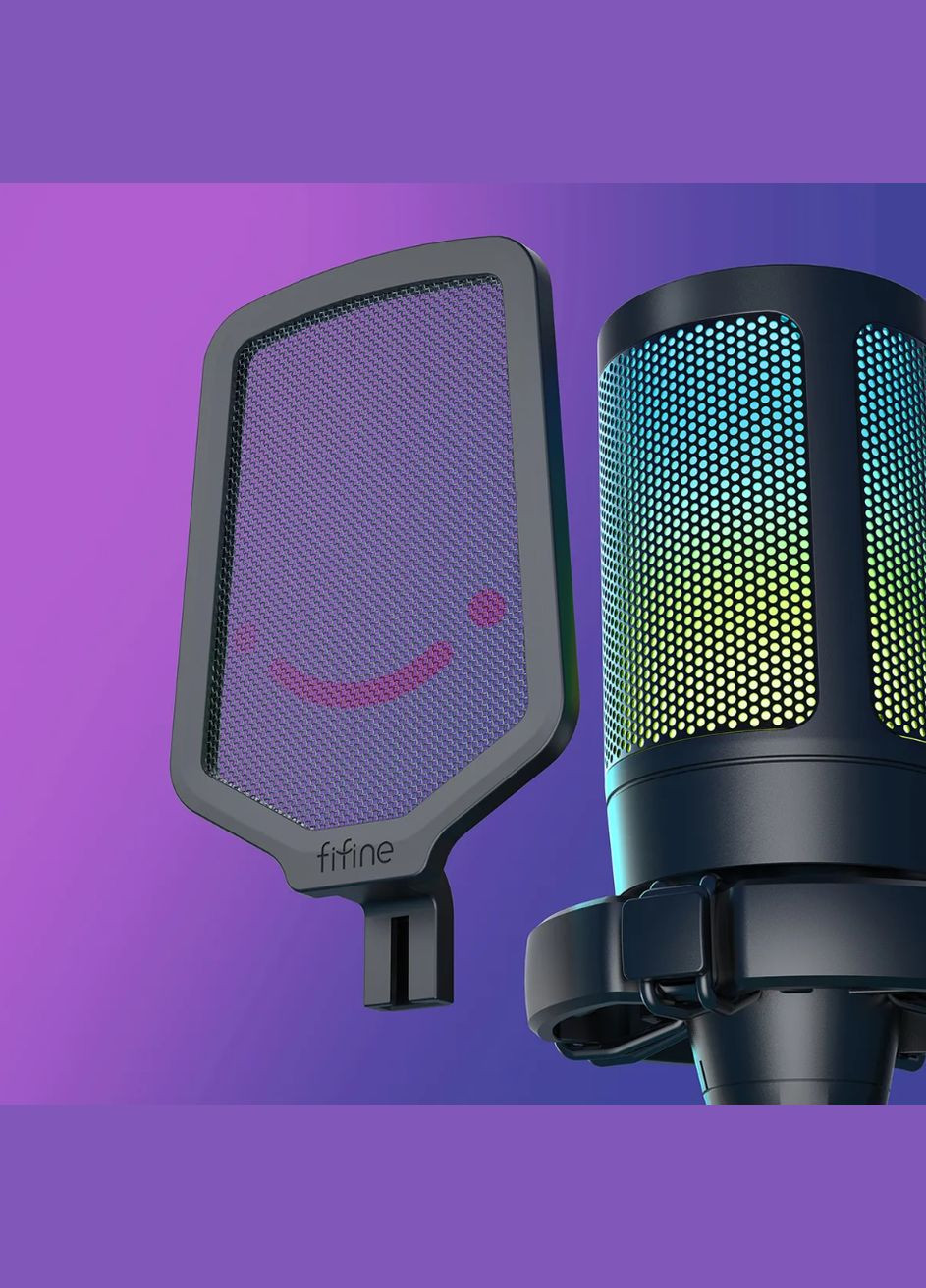 Мікрофон конденсаторний AMPLIGAME A6V ігровий, з RGB-підсвіткою для ПК, PS4, PS5 Чорний Fifine (300370053)