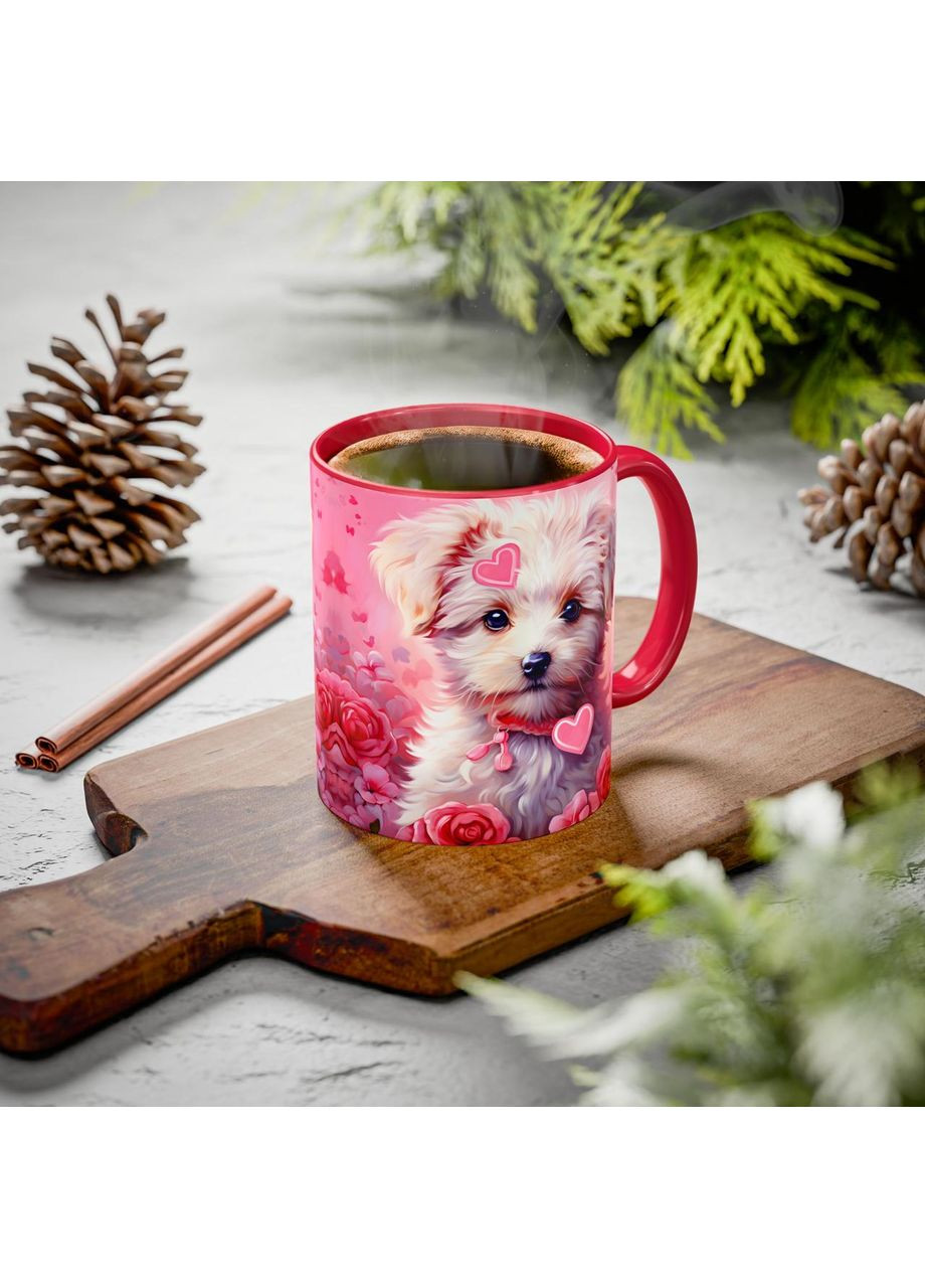 Керамічна чашка з дизайном "Песик в трояндах" No Brand (368671743)