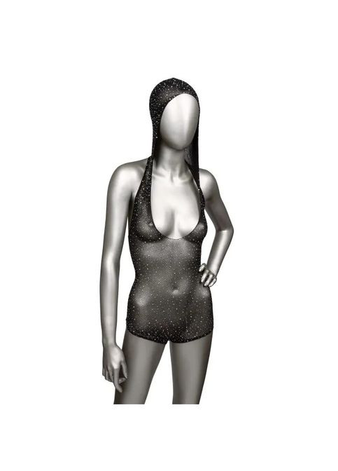 Боди-сетка в стразах с капюшоном CalExotic Hooded Deep V Bodysuit, California Exotic (347313495)