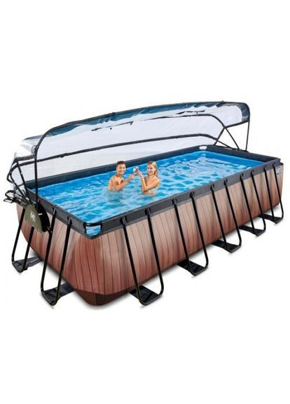 Басейн каркасний EXIT 540 х 250 х 122 см/13465 л Коричневе дерево прямокутний з куполом + насос 70 Вт Exit Toys (329444312)