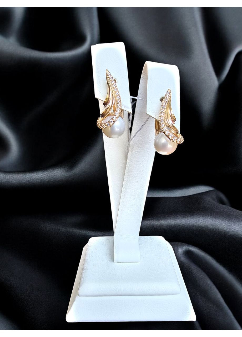 Золотые серьги с жемчугом и фианитами. Tango (354700142)