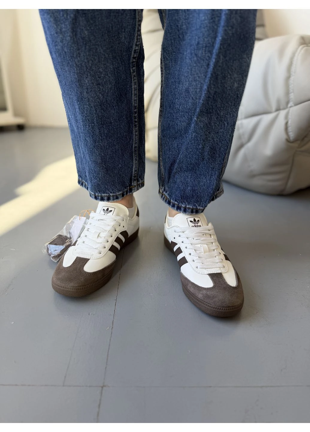 Белые летние кроссовки adidas samba white brown адидас самба No Brand