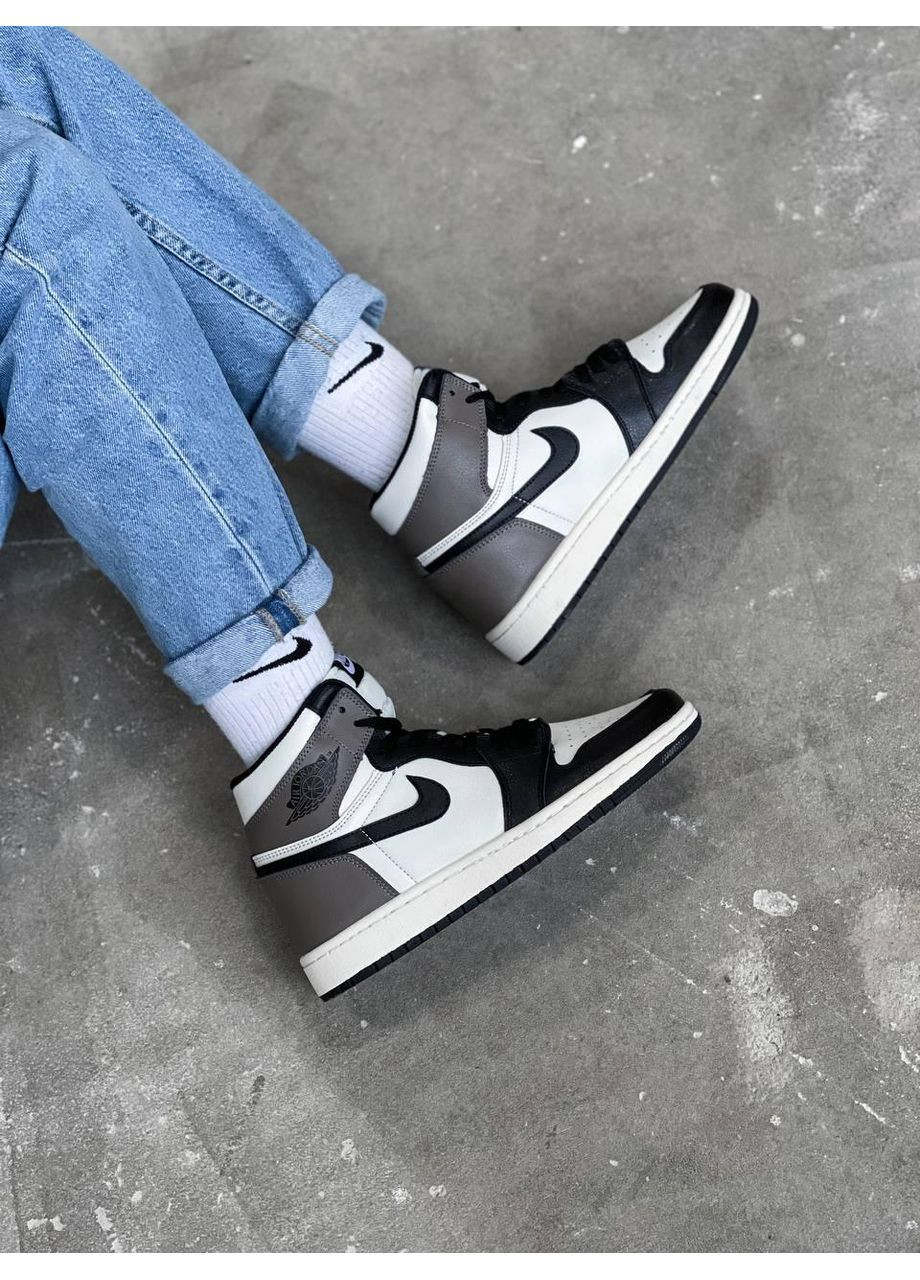 КРОССОВКИ ЖЕНСКИЕ NIKE AIR JORDAN 1 RETRO BLACK WHITE BROWN НАЙК АИР ДЖОРДАН No Brand чёрные демисезоны (368867935)