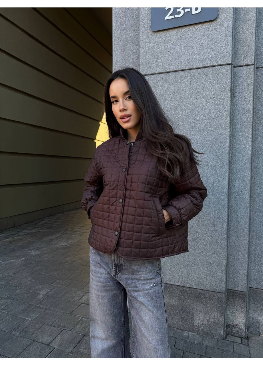 Темно-коричневая демисезонная женская утепленная куртка-бомбер оверсайз MonCher