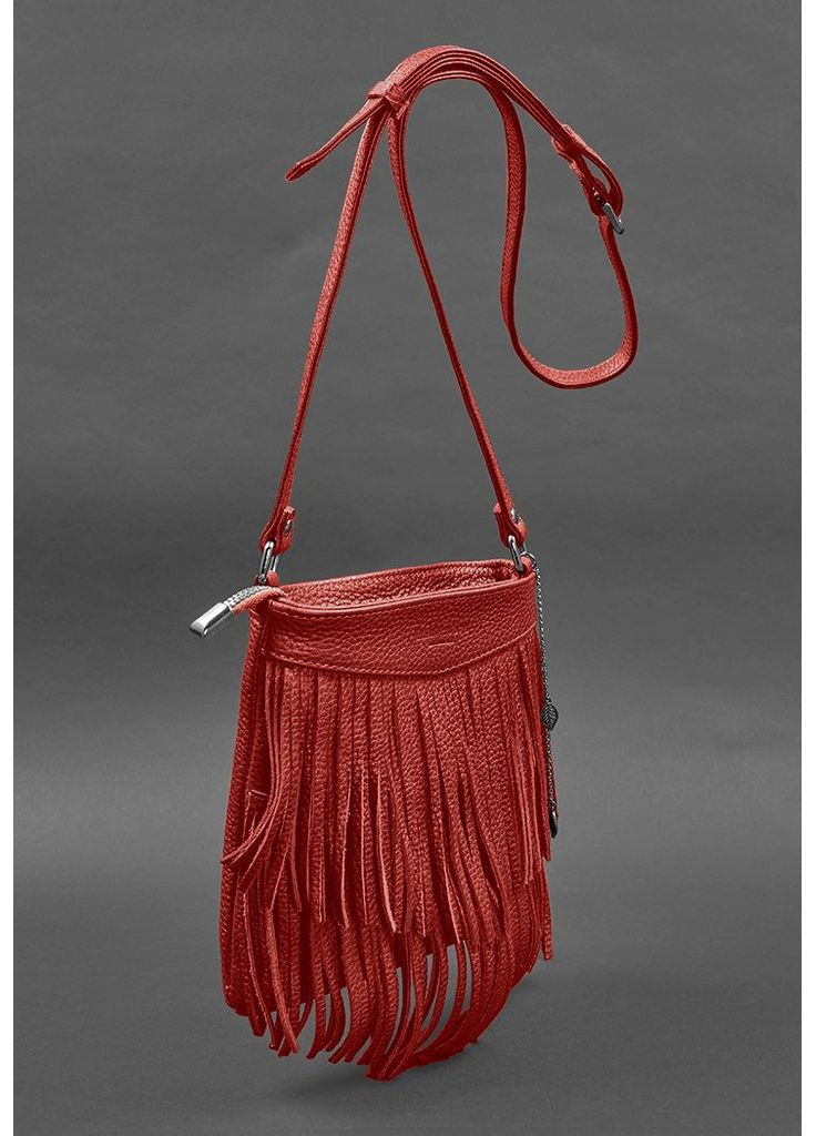 Шкіряна жіноча сумка з бахромою міні-кроссбоді Fleco червона BlankNote кросс-боди (348359378)