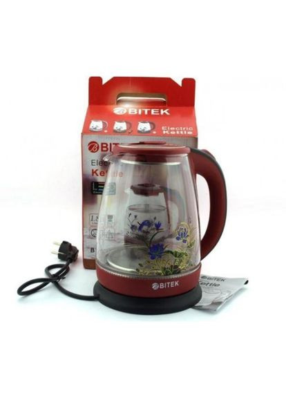 Электрочайник стеклянный 1,8л 2400 Вт с цветком BiTEK (364709762)