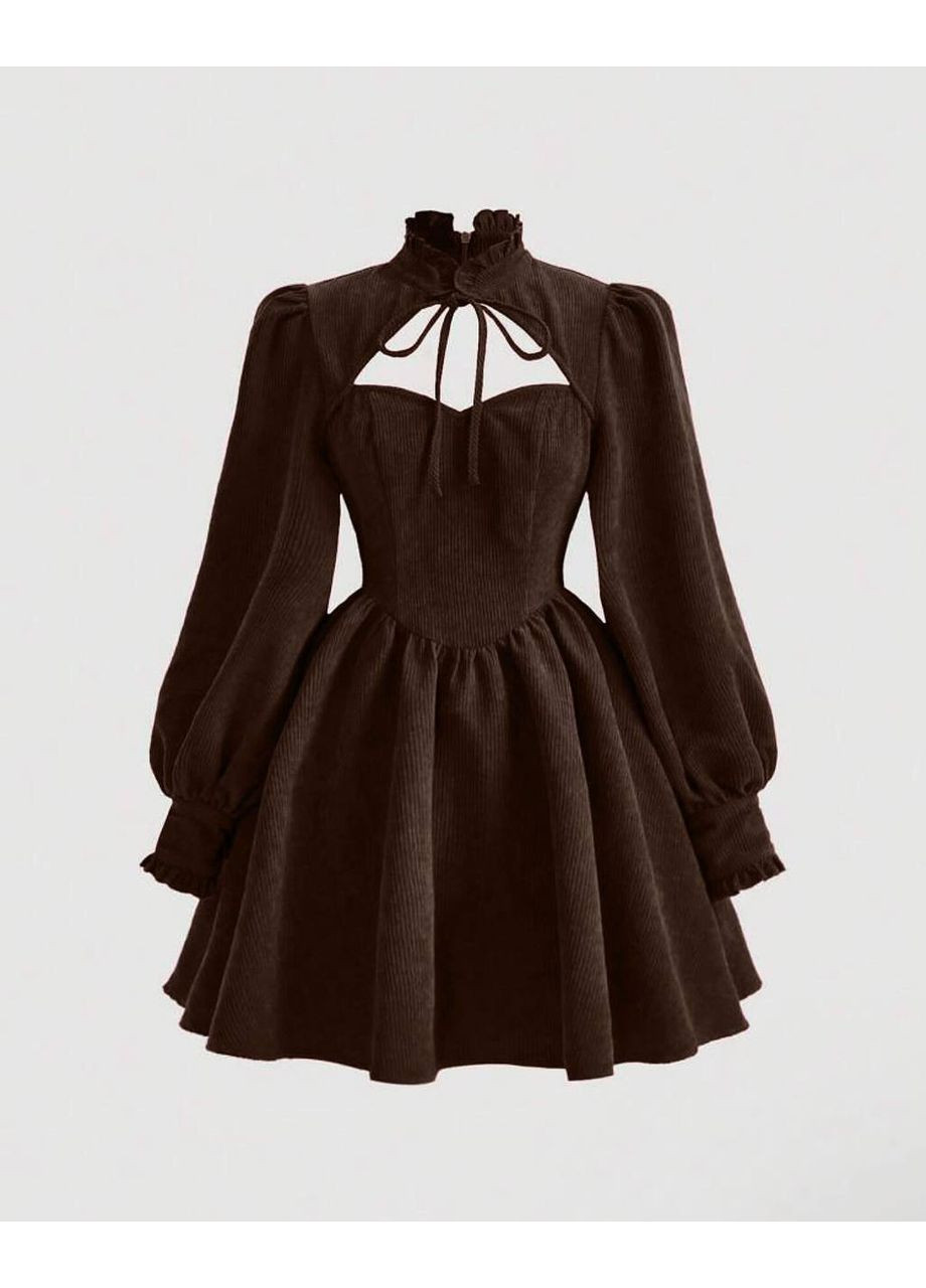 Коричнева святковий, повсякденний, вечірня, кежуал жіноча сукня кльош No Brand однотонна