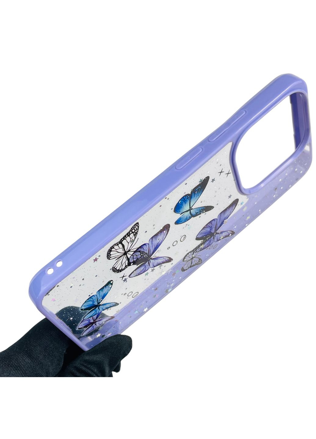 Чохол для Redmi 12C з блискітками з метеликами на сяомі редмі 12с бузковий Xiaomi (366386171)