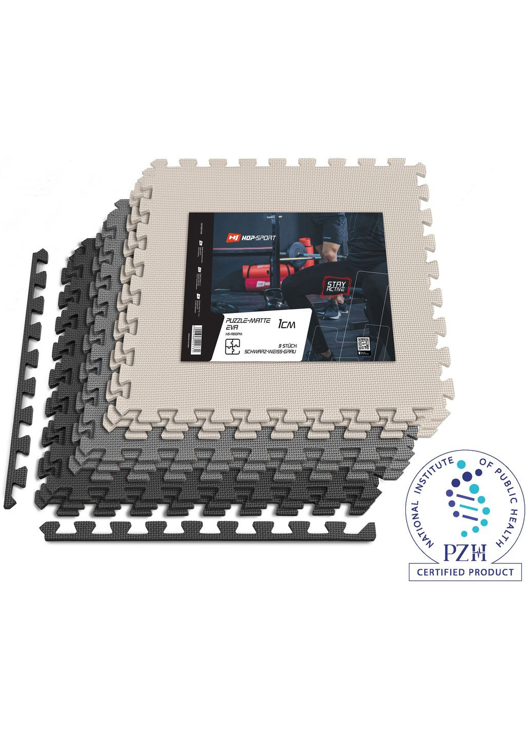 Мат-пазл EVA 1см HS-A010PM - 9 частин чорний/білий/сірий Hop-Sport (301865723)