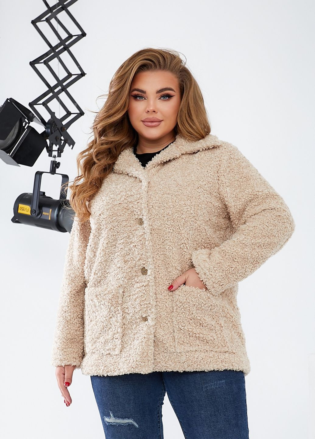 Бежеве Повсякденний, Кежуал напівпальто тедді однобортне No Brand однотонне