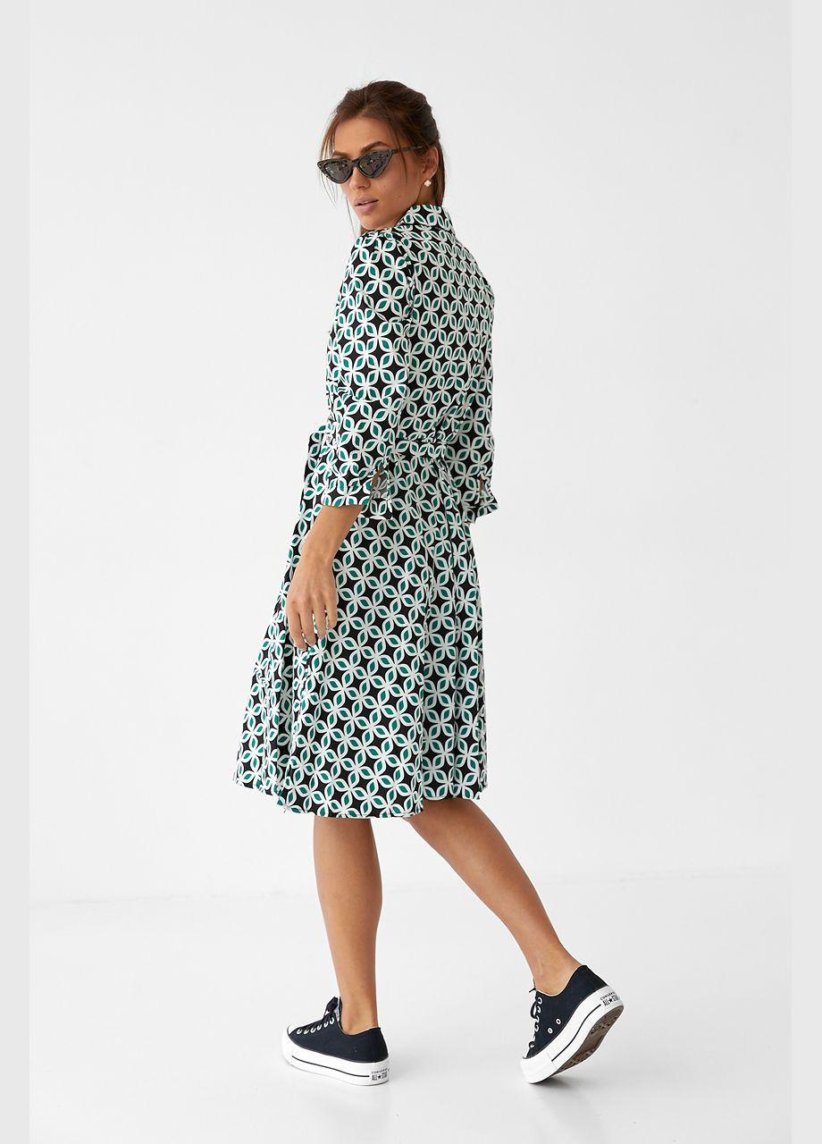 Зелена ділова сукня міді на гудзиках під поясок hot fashion - зелений колір, s (sku_232142) No Brand з абстрактним візерунком