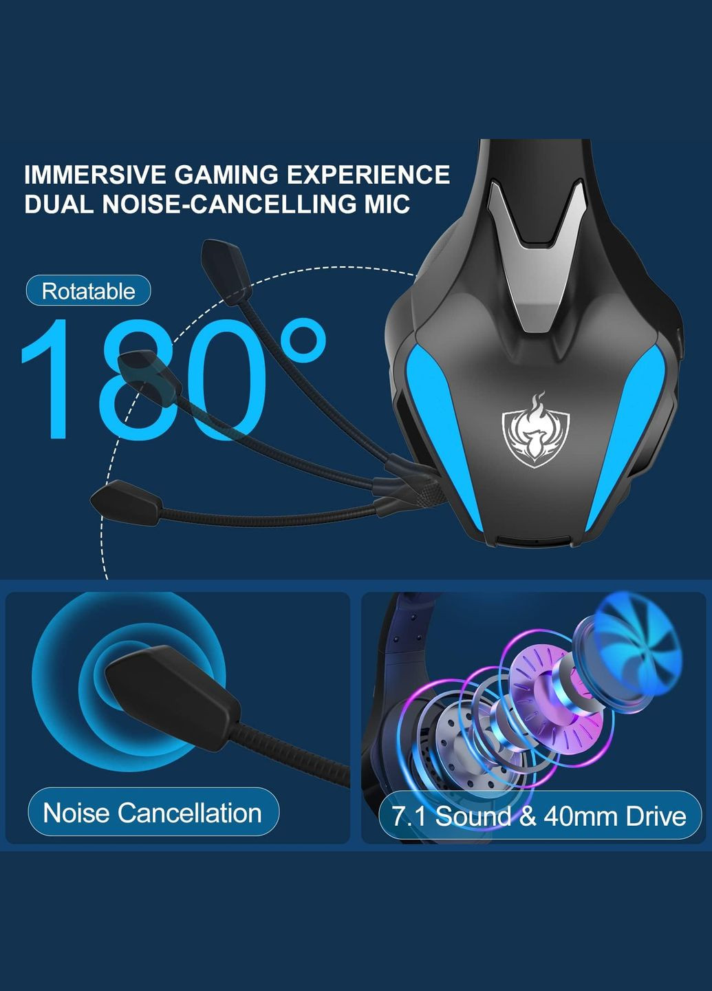 Беспроводные наушники Each Q5s 2.4G с поддержкой виртуального объемного звука 7.1 (Черносиний) Kotion Each (315603841)