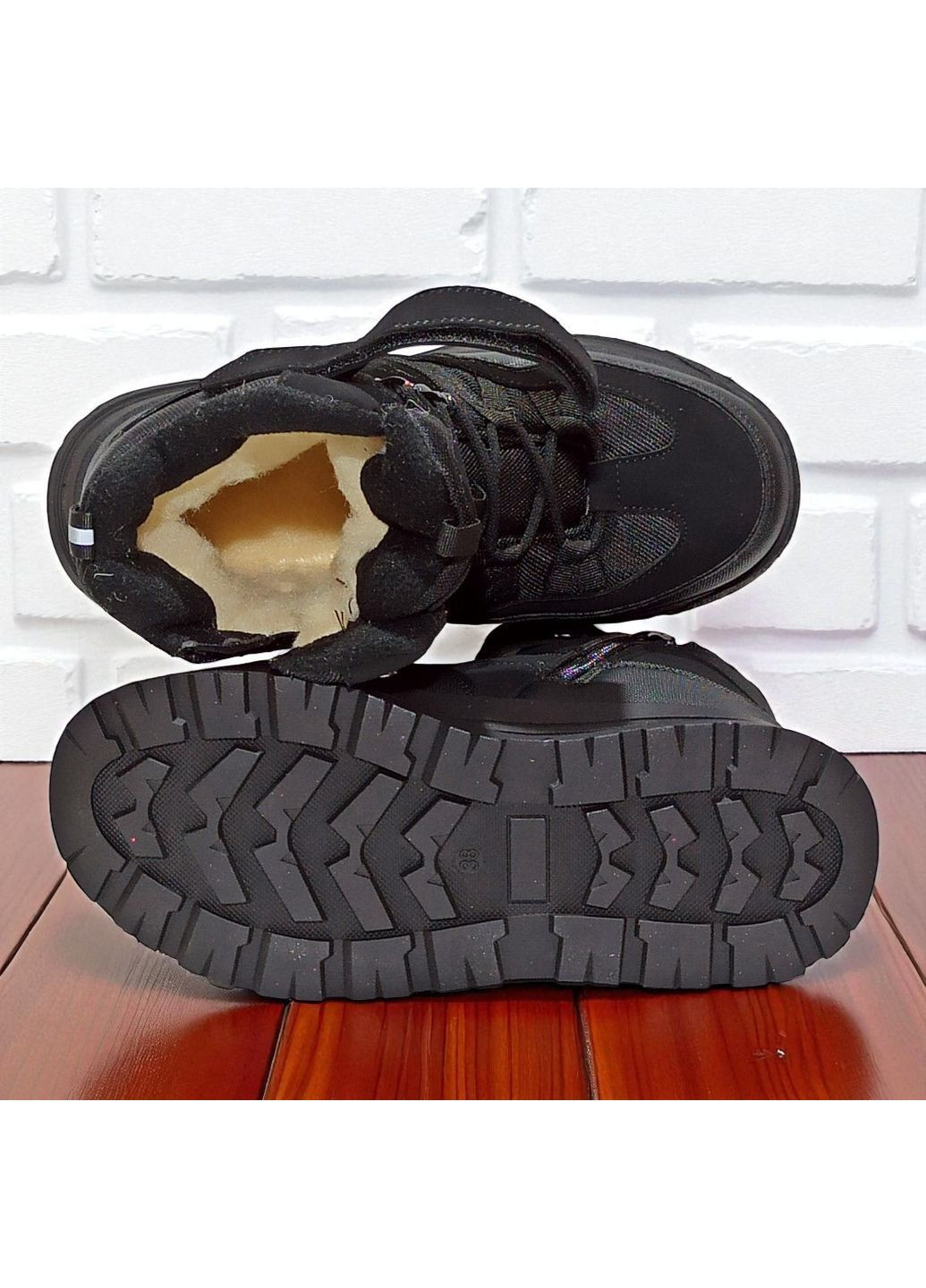 Черные спортивные, повседневные, кэжуал зимние зимние термоботинки дутики для мальчика подростка на овчине хайтопы на липучке Biki