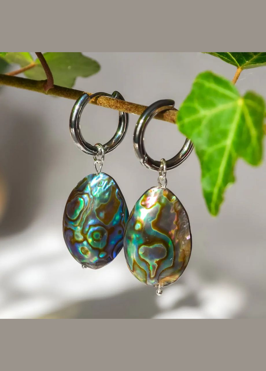 Серьги натуральный Халиотис d-8мм L-52мм фурнитура гипоаллерген Родий No Brand Підвіски (303723484)