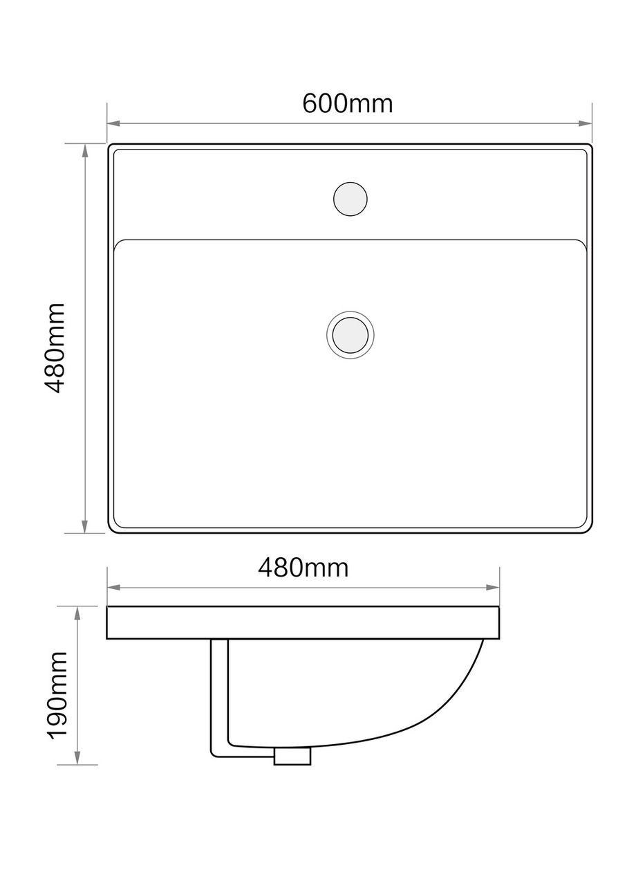 Раковина мебельная PREMIUM STYLE-1501 600х480х190mm с отверстием под смеситель и переливом (MP6498) Mixxus (319667702)