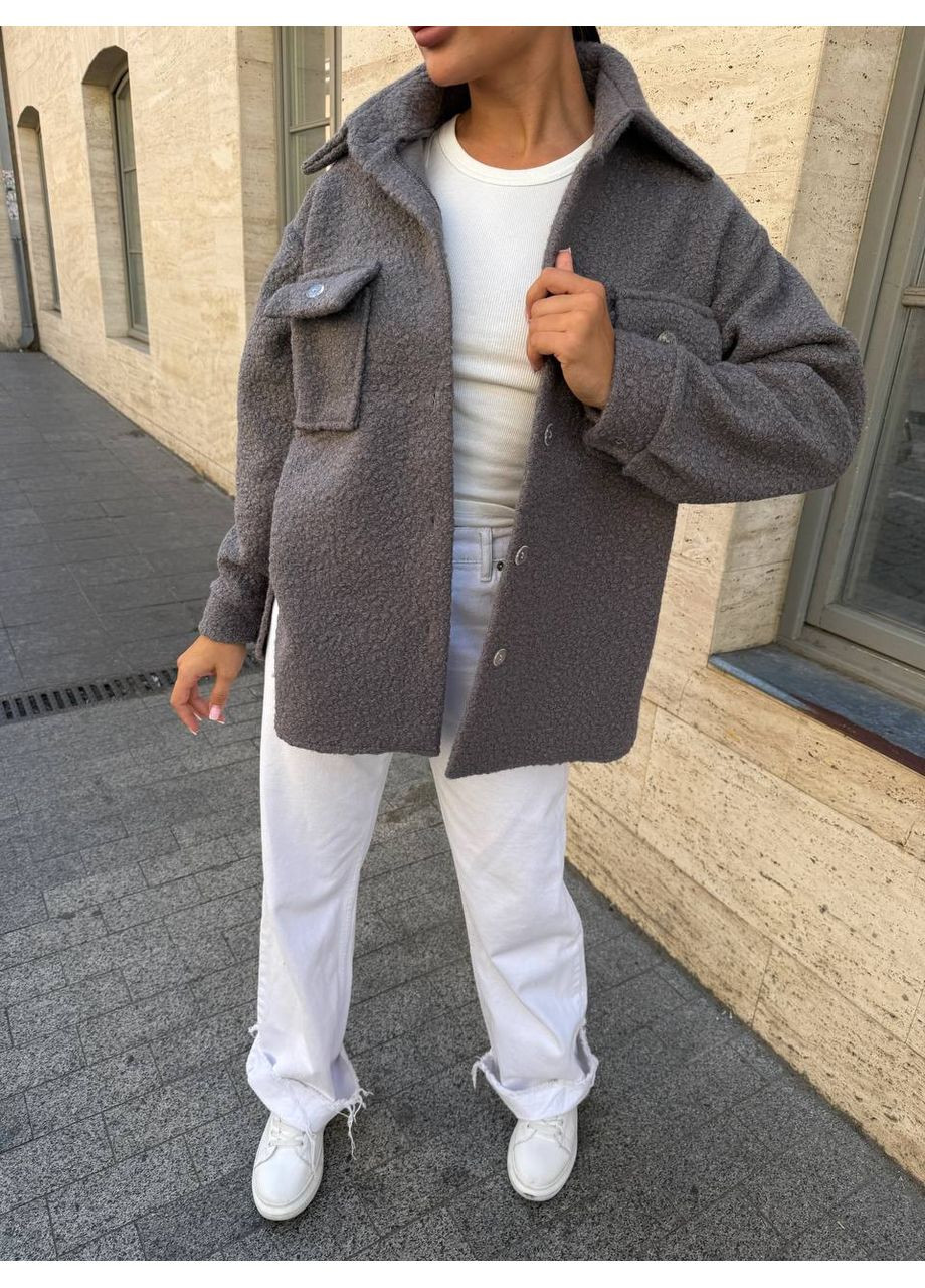 Серая рубашка No Brand с длинным рукавом