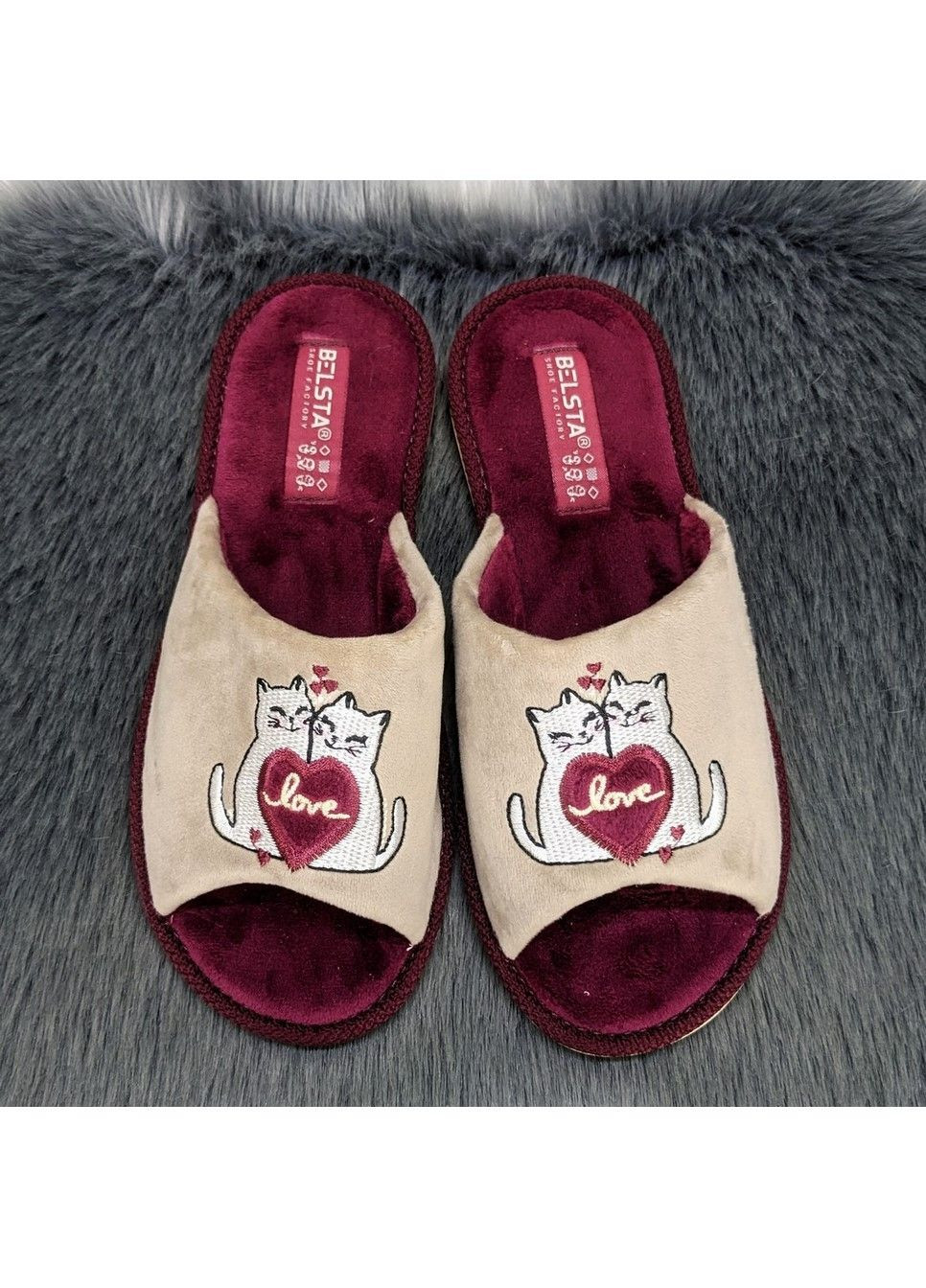 Бежевые тапочки женские комнатные с открытым носком Белста