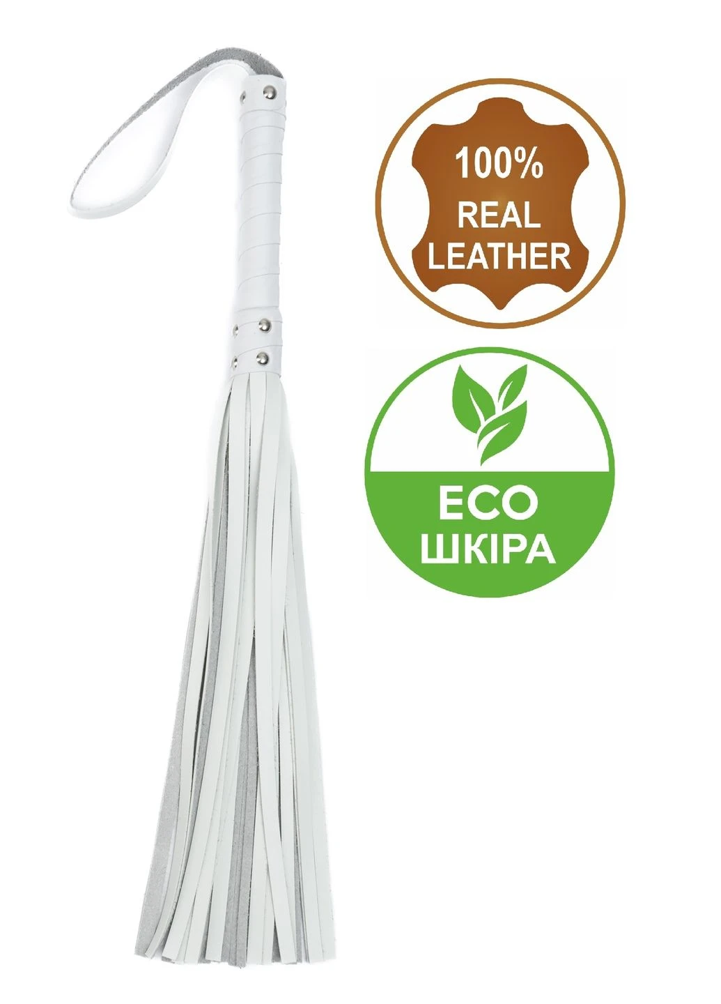 Флогер БДСМ із комбінованої шкіри білого кольору COMBO Leather Flirty (382845999)