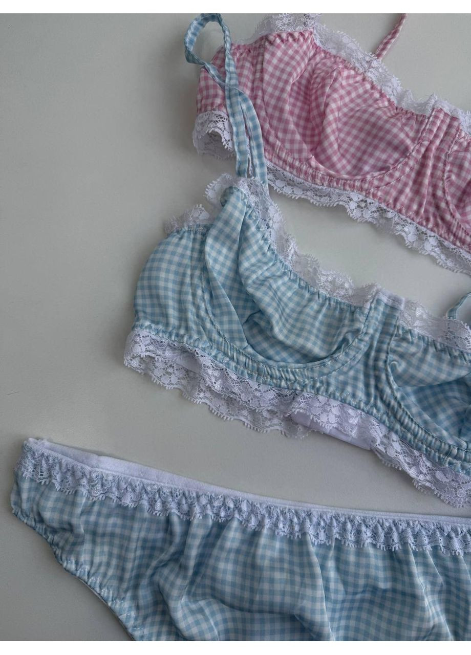 Комбінований демісезонний сексуальний атласний комплект жіночої білизни. комплект спідньої білизни в клітку і мереживом Turkiye