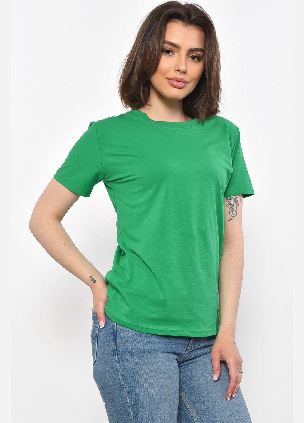 Зелена літня футболка жіноча однотонна зеленого кольору Let's Shop