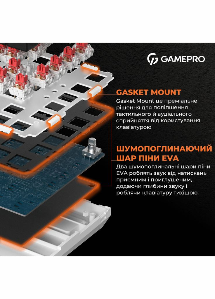 Клавіатура MK160B Hot-Swap Red Swich RGB USB UA Black (MK160B) GAMEPRO (306461297)