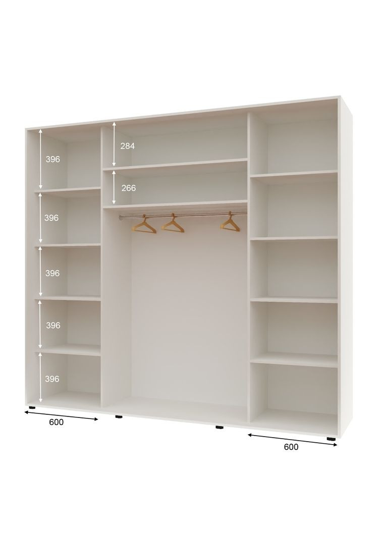 Шафа-купе тридверна 250*60*210 см Білий ДСП + Дзеркало + ДСП Максі Комфорт Меблі (360450712)