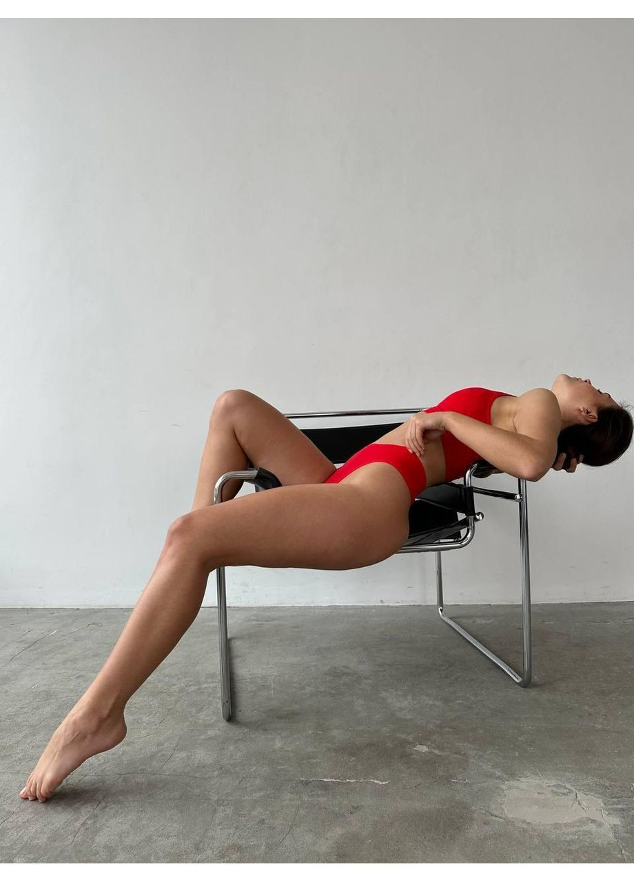 Червоний демісезонний бра-топ і трусики жіночі безшовні червоного кольору / комплект жіночої спідньої білизни без кісточок No Brand