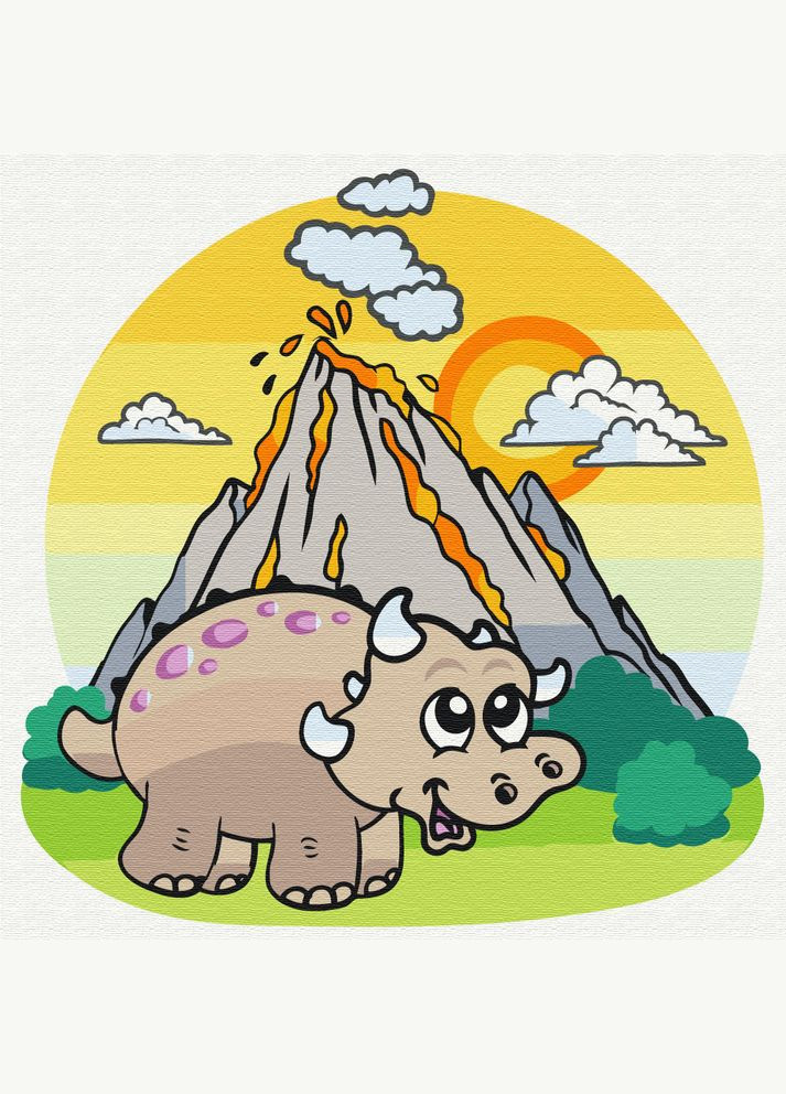 Премиум Картина по номерам Динозаврик у вулкана 30x30 см Детские картины на подрамнике PSQ30002 Brushme (308987766)