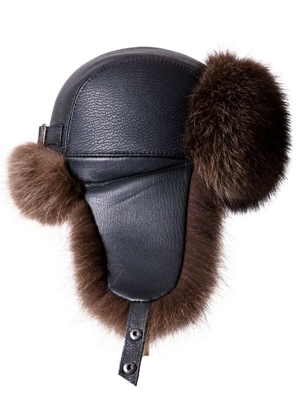 Меховая шапка ушанка из натурального меха енота и натуральной кожи Меховой Стиль Ушанка (356676089)