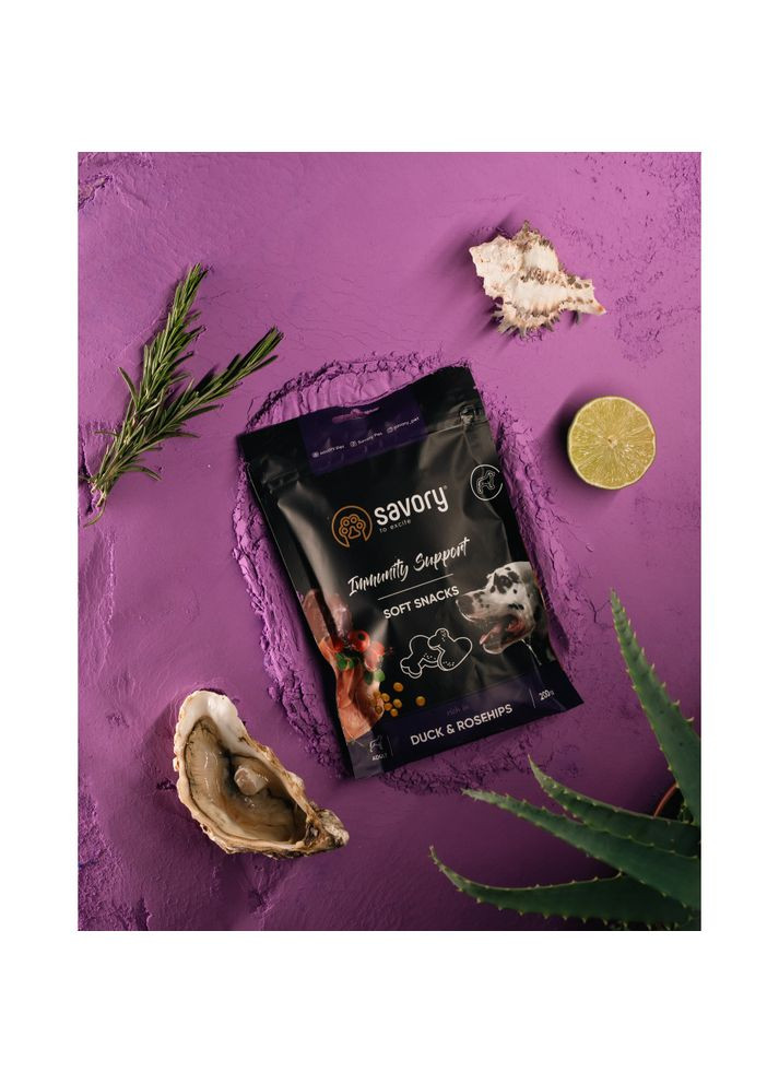 Мягкое лакомство для укрепления иммунитета собак, утка и шиповник, 200 г Savory (355255853)