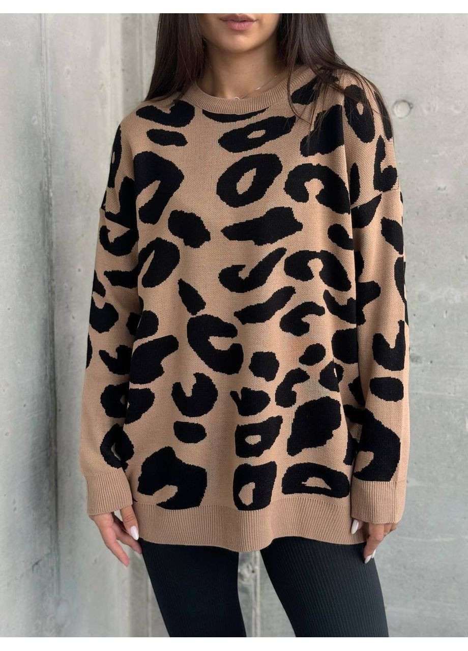 Бежевий демісезонний жіночий в'язаний светр оверсайз MonCher