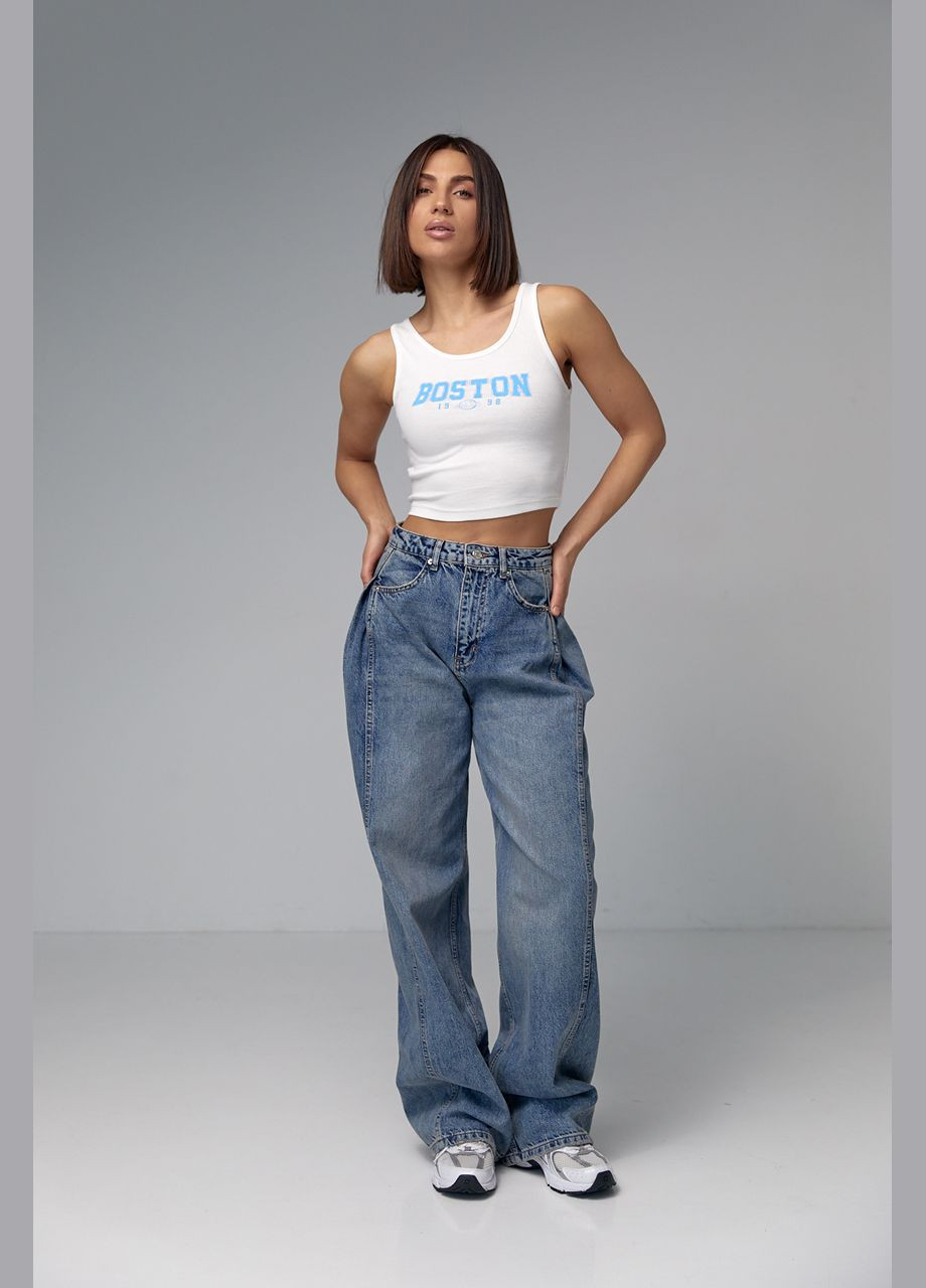 Майка в рубчик с принтом Boston Liton — 296469579