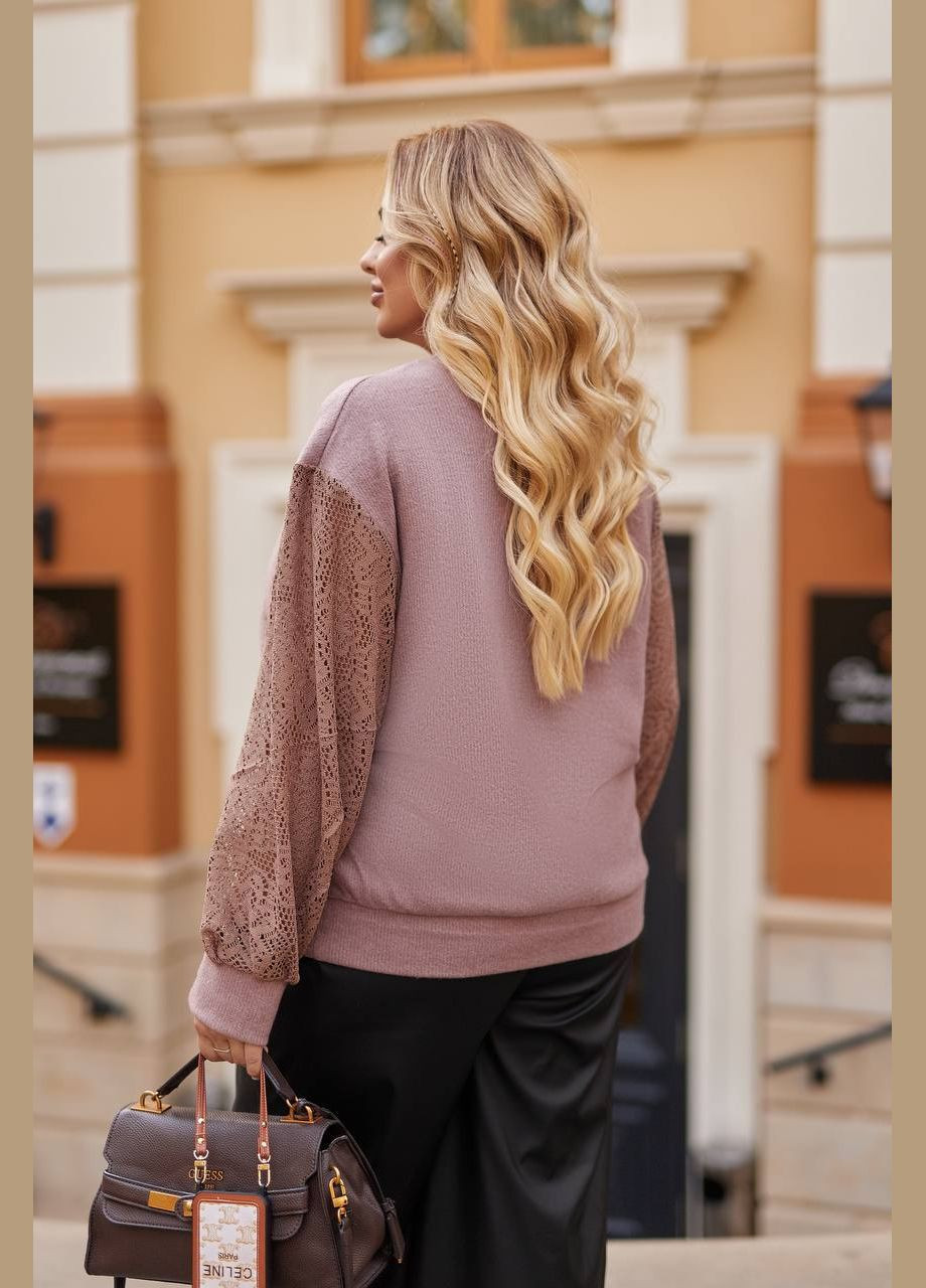 Кавовий светр з мереживом No Brand