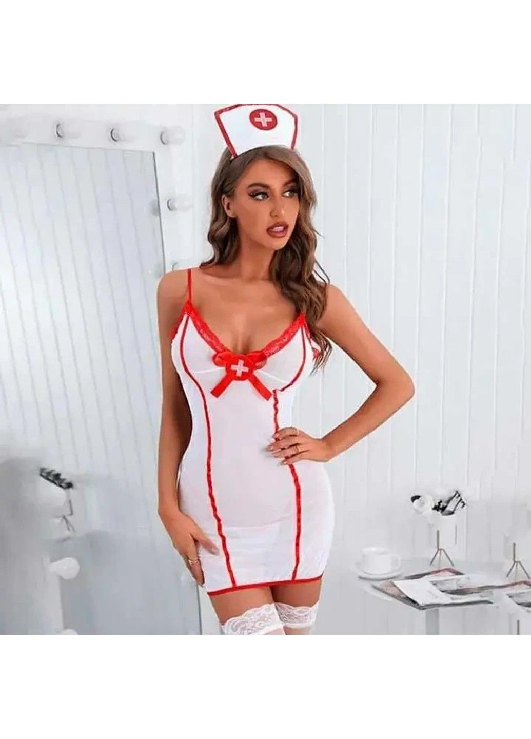 Білий еротичний прозорий ігровий костюм "медсестра" — ролеві костюми No Brand