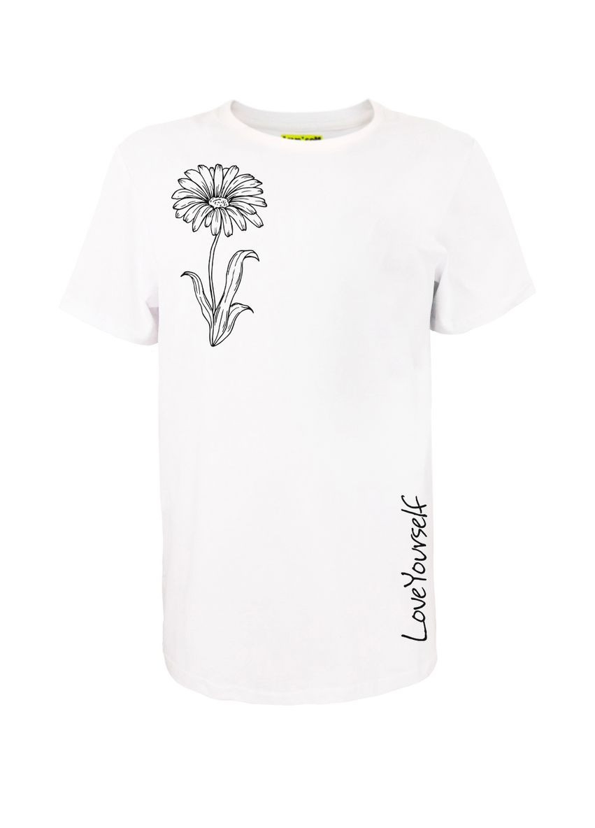 Футболка унісекс біла з коротким рукавом з принтом "Chamomile Love Your Self" шовкографія 4PROFI - (346286841)