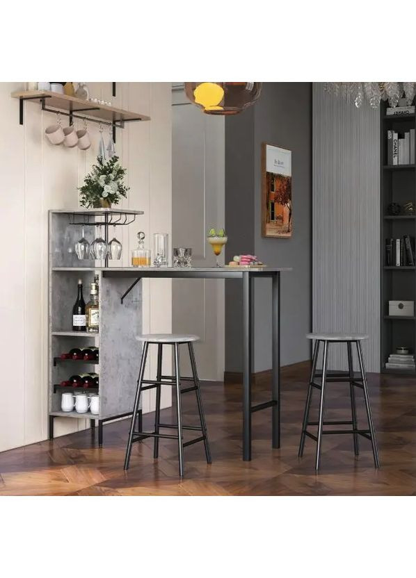 Барный стол со стульями Bistro с держателем винных бокалов серый Costway (361951748)