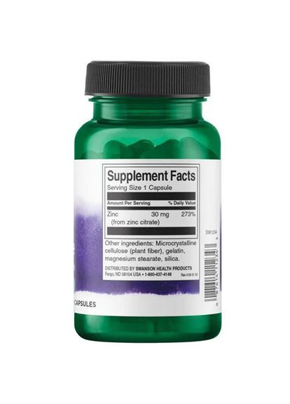 Цитрат Цинка, Zinc Citrate 30, 60капс (36280105) Swanson (293254101)