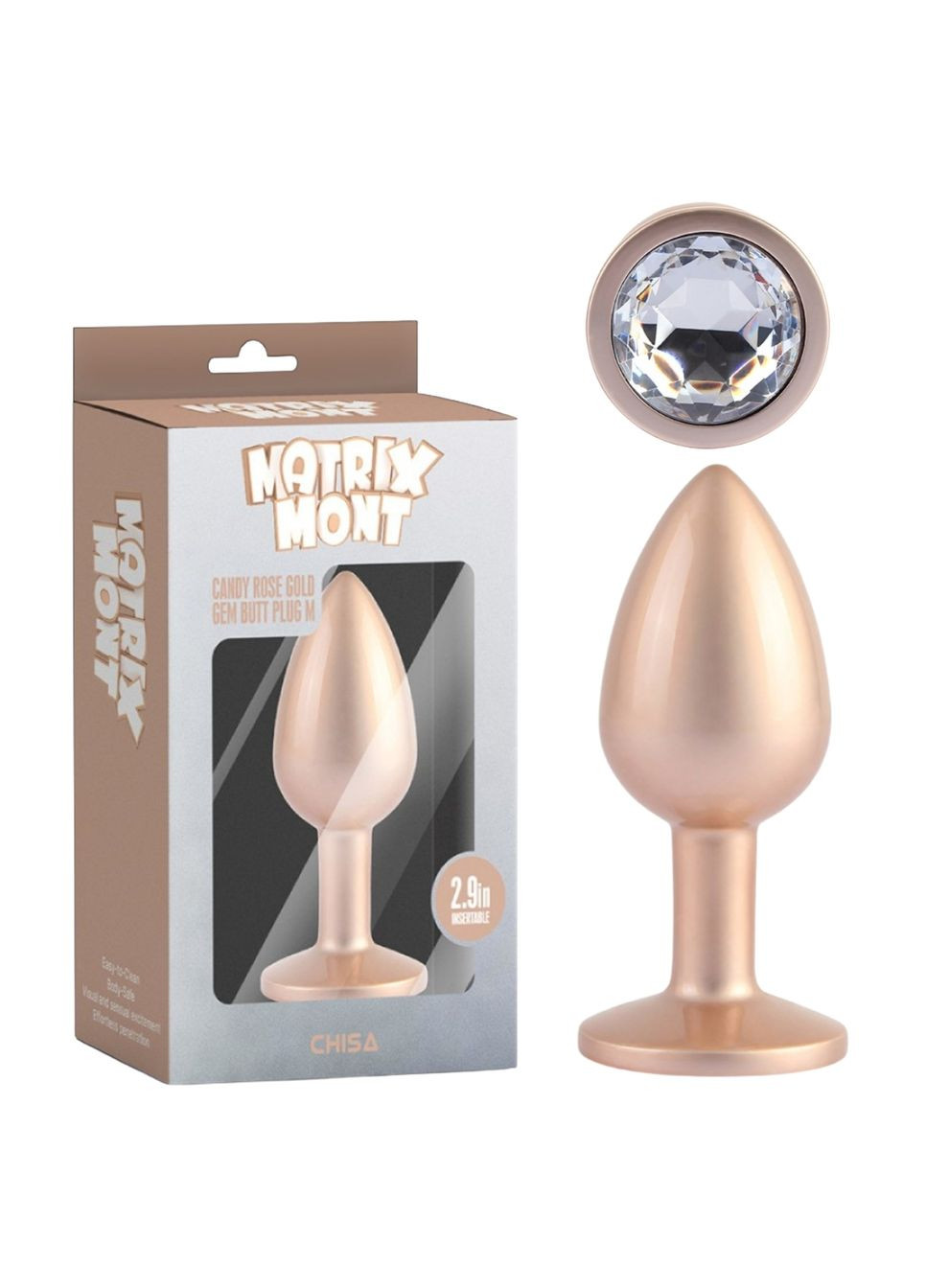 Анальная пробка розовое золото MATRIX MONT с перламутром и белым камнем, размер M Chisa (363980357)