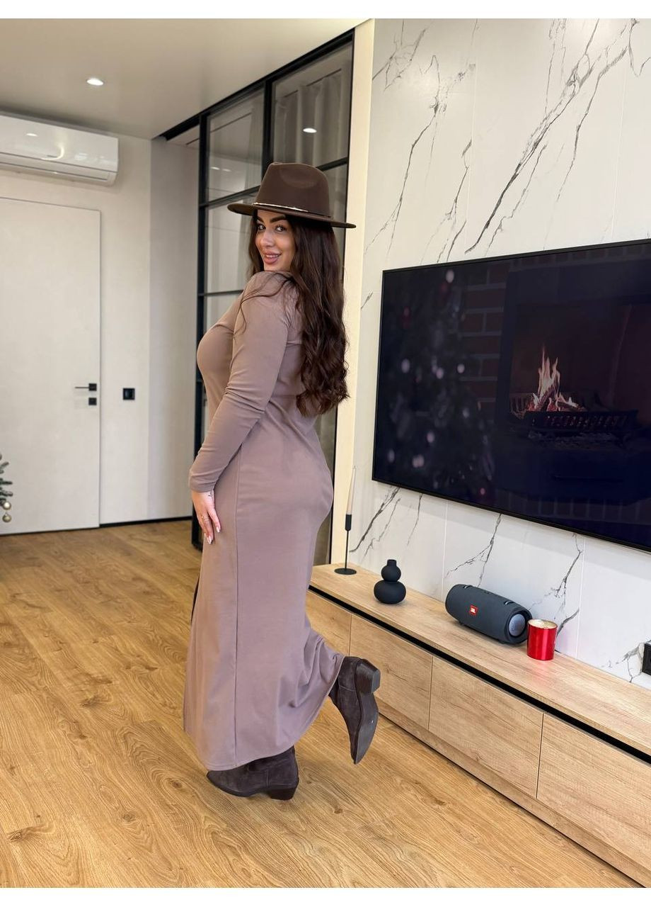 Темно-бежевое повседневный женское повседневное миди платье KaraMix однотонное