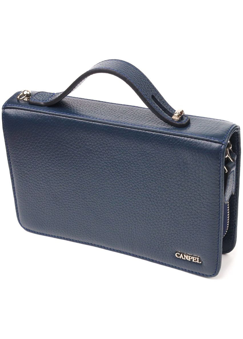 Великолепная мужская барсетка на два отделения из натуральной зернистой кожи синяя 21568 Canpellini (362417489)
