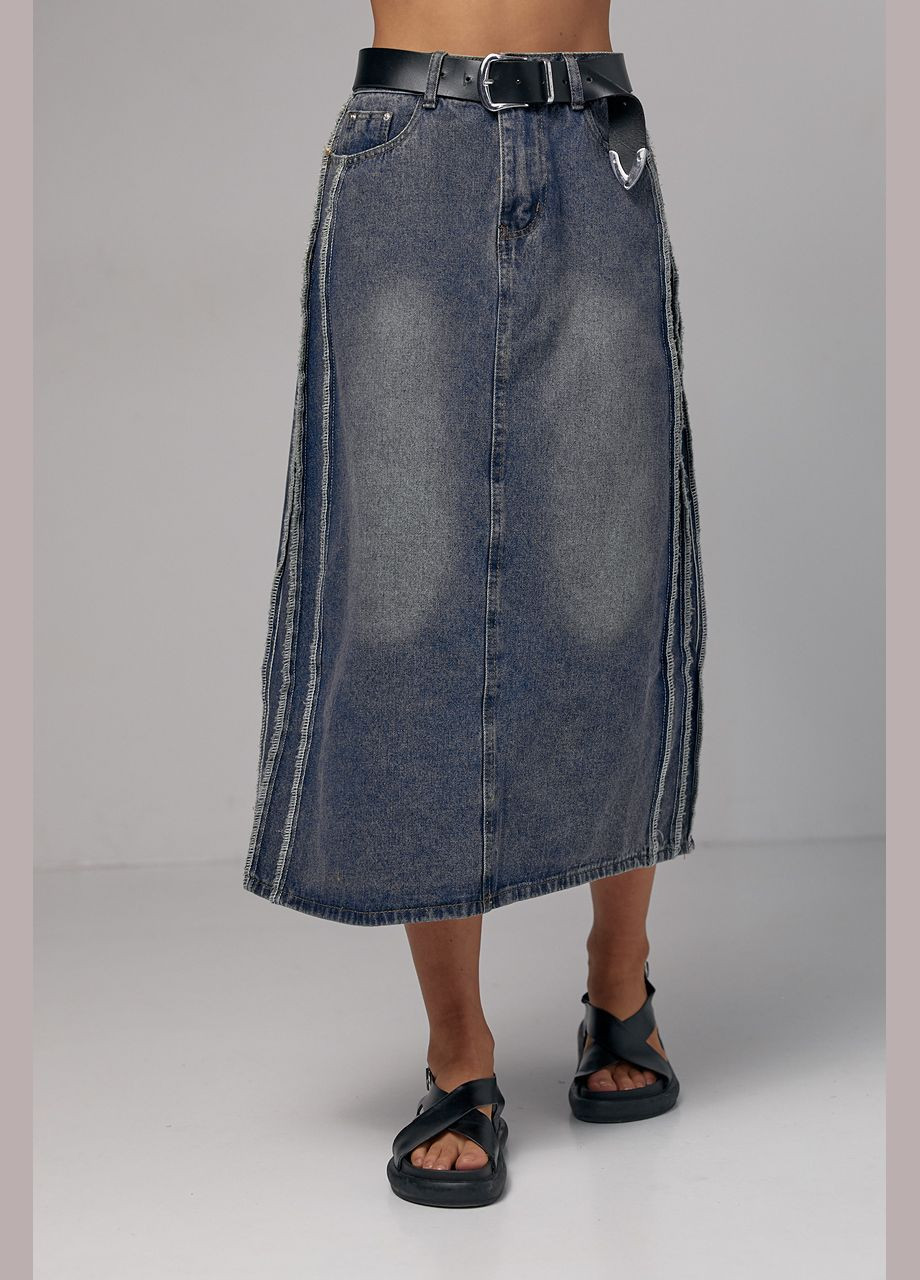 Синяя повседневная, вечерний однотонная джинсовая юбка миди с разрезом сзади Liton