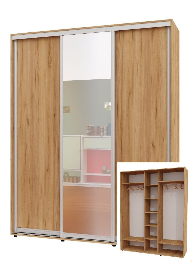 Шафа-купе тридверна 200*60*240 см Дуб крафт золотий 3 двері ДСП + Дзеркало + ДСП ШК-04 Алекса (356774797)