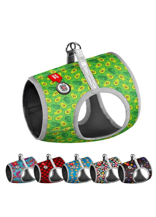 Шлея для собак м'яка Clothes з QR паспортом, малюнок "Авокадо",, В 46-50 см, С 43-45 см WAUDOG (363978788)