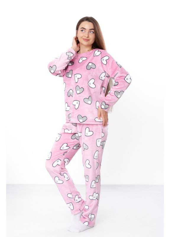 Розовая зимняя махровая пижама женская (кофта и брюки) с рисунком (p-5506) Носи своє