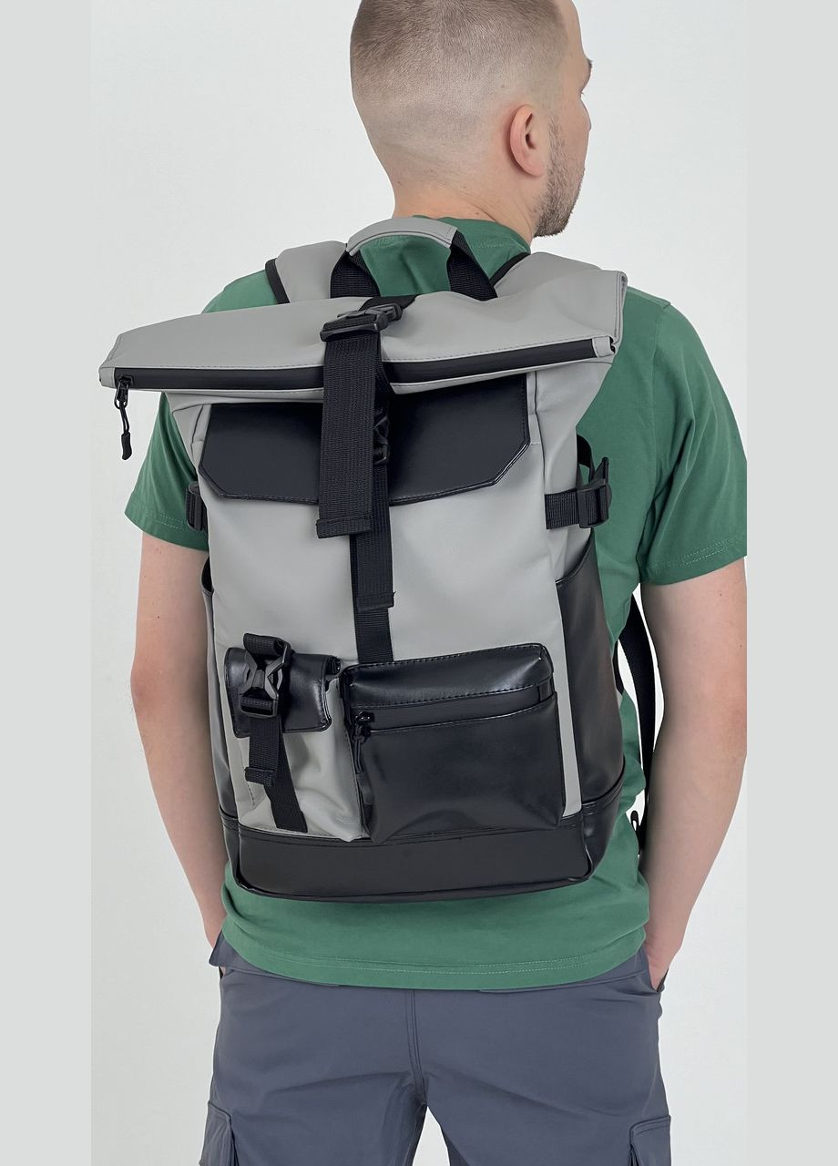 Рюкзак ролтоп для ноутбука Rolltop для подорожей сірого кольору з екошкіри ToBeYou rolltopnew (280930872)