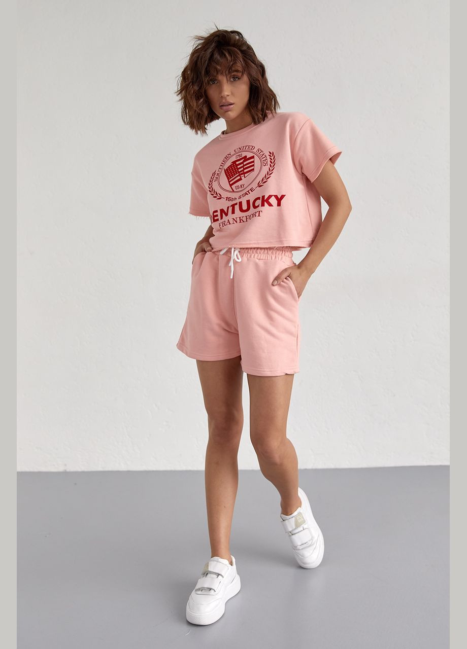 Женский спортивный комплект со шортами и футболкой - бежевый цвет, L (sku_9295) No Brand (315391022)