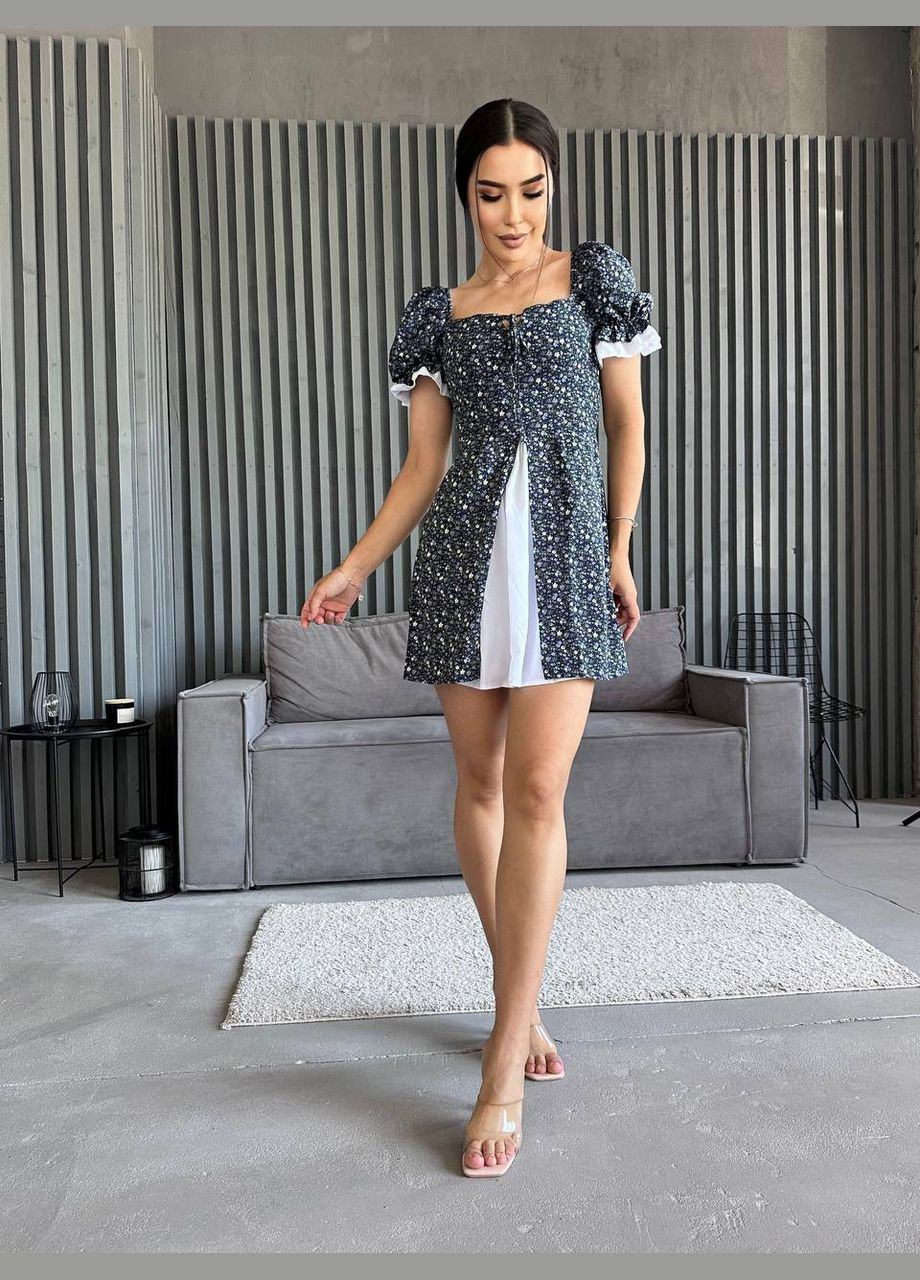 Чорно-білий повсякденний жіноча сукня міні з розрізом у квітковий принт а-силует Україна з квітковим принтом